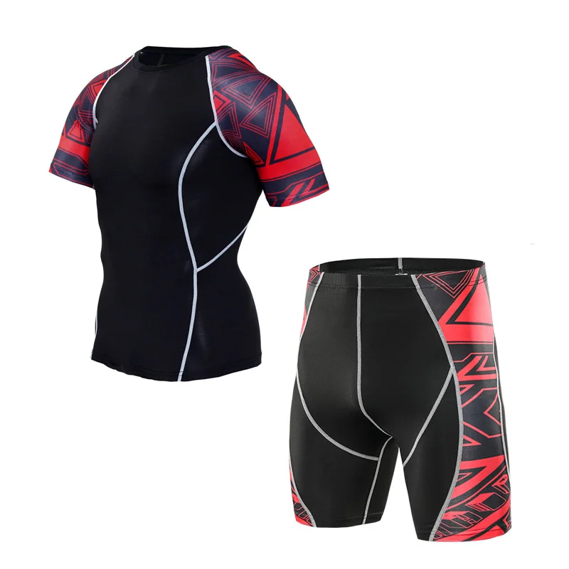 Mens shorts T-shirt sweatshirt suits MMA combat  compressions tights 2pc set Cycling tracksuit jogger set men S-4XL Gym training