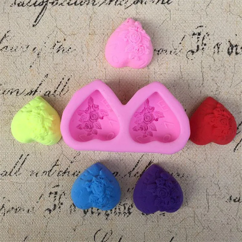 Двойное Сердце розы Силиконовые формы для торта DIY шоколадные свадебные