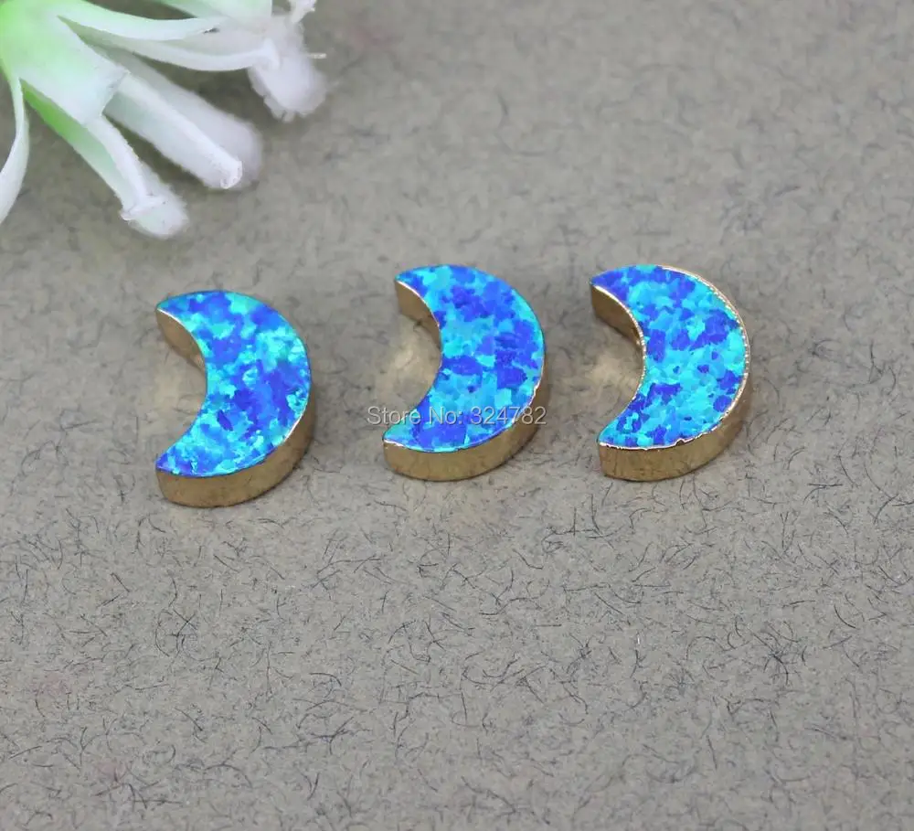 5pcs Gold Metal Blue White Opal Crescent Shape Connectors beads Opals Horn Pendant Moon Bead For Making Jewelry | Украшения и