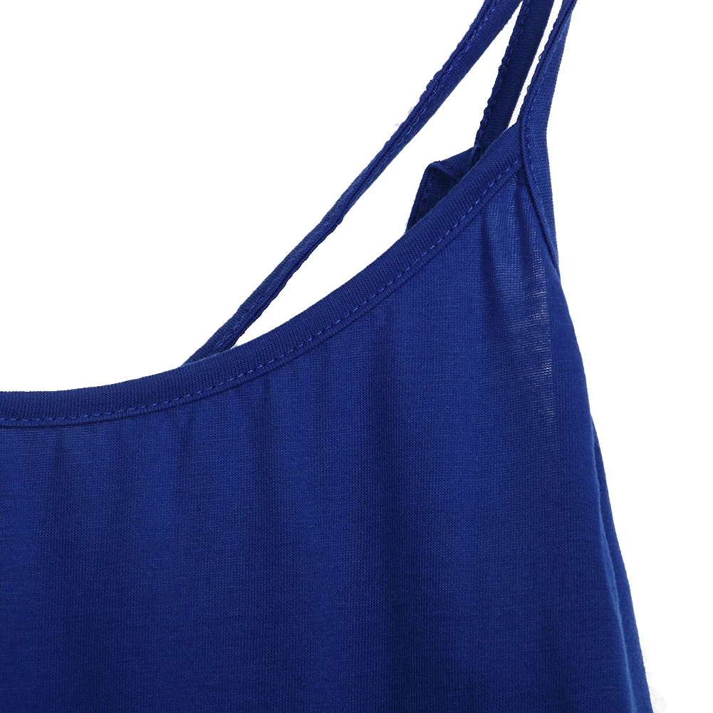 Silk Canis Women Blue Solid Strap Casual Tank Tops Vest Blouse Sleeveless Crop Shirt Ladies Summer Beach Party | Женская одежда