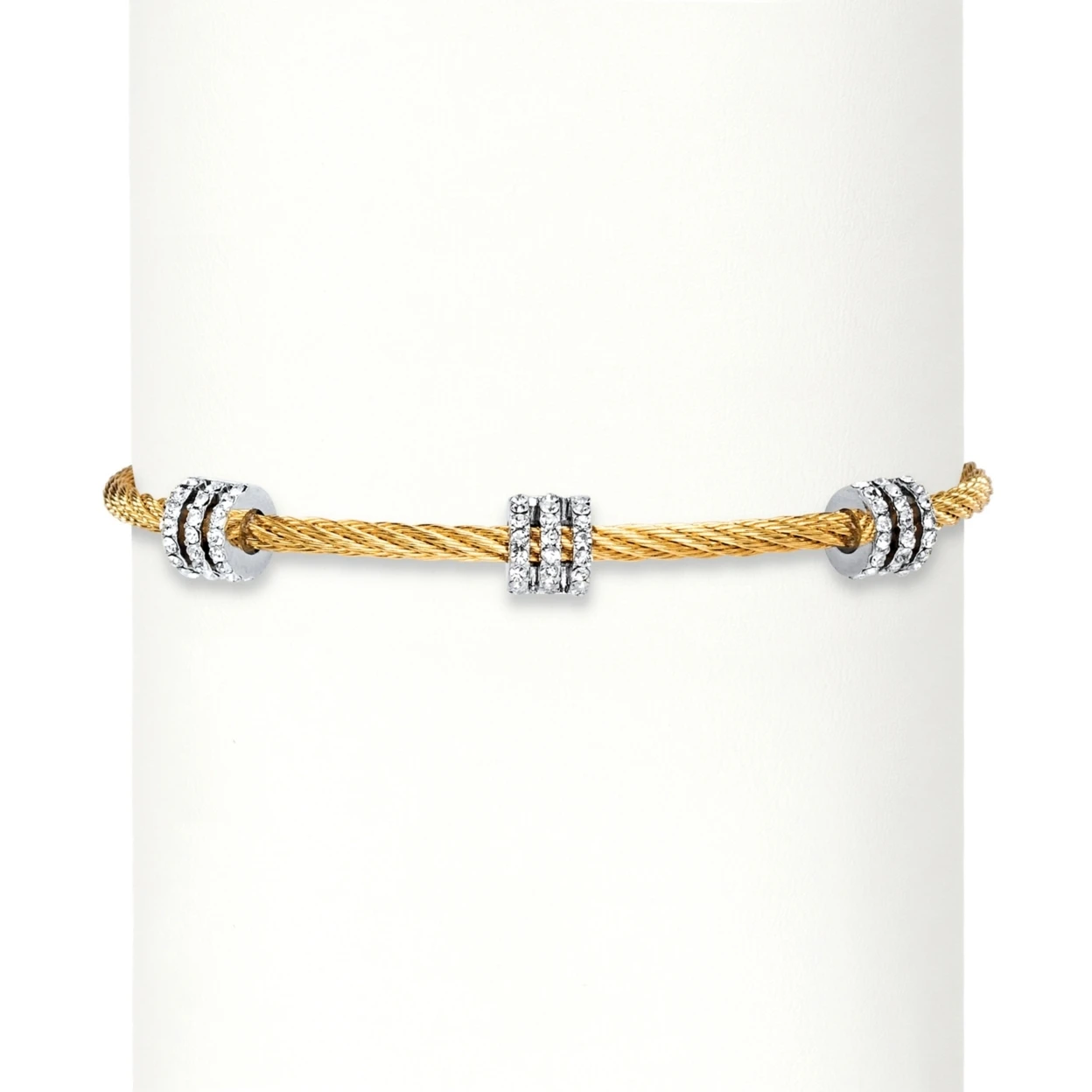 Cubic Zirconia Silvertone And Gold-colored Tone Barrel Bead Magnetic Twisted Cable Bracelet 7&quot (.72 Cttw) | Украшения и