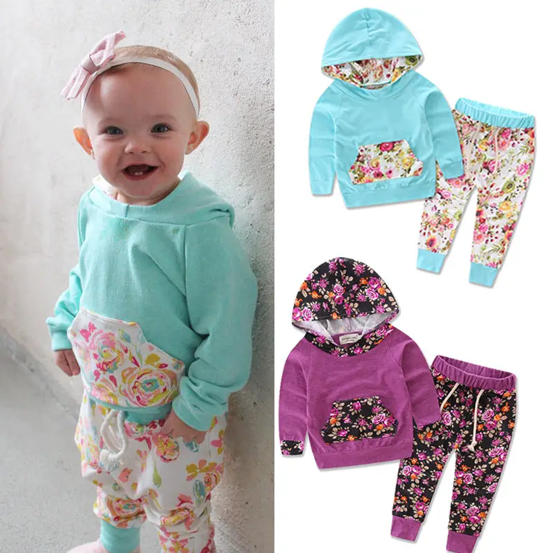 

Pudcoco Girl Clothes 0M-24M 2PCS Baby Girls Long Sleeve T-shirt+Floral Pants Outfits Toddler Hooded Clothes