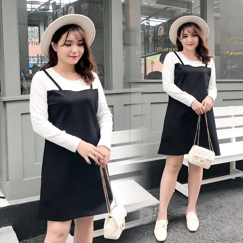 2018 Новый Осень плюс Размеры платья Поддельные Платье 2 в 1 Vestidos белый и черный