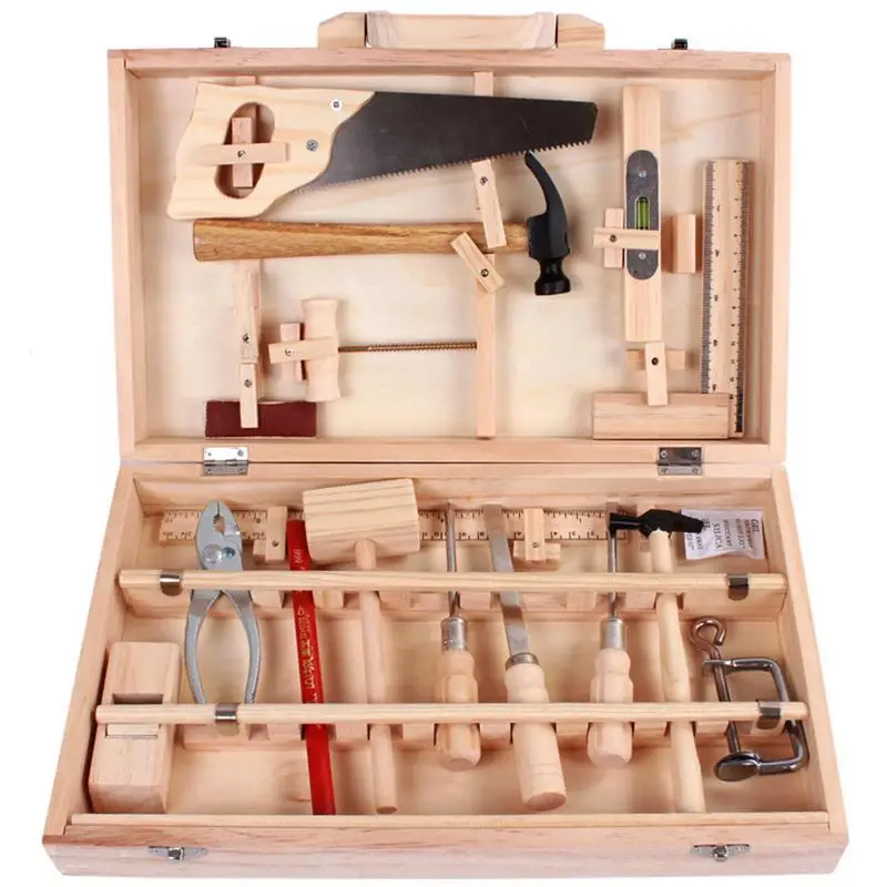 

Children's Pretend Repair Box Toy Disassembly Multi-Functional Woodworking Box Wooden Child-Sized Real Tools Set Play House Toy