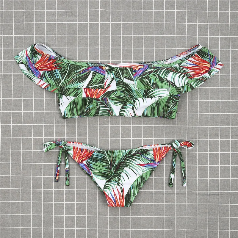 Новинка 2019 семейные парные купальники с открытыми плечами и принтом растений