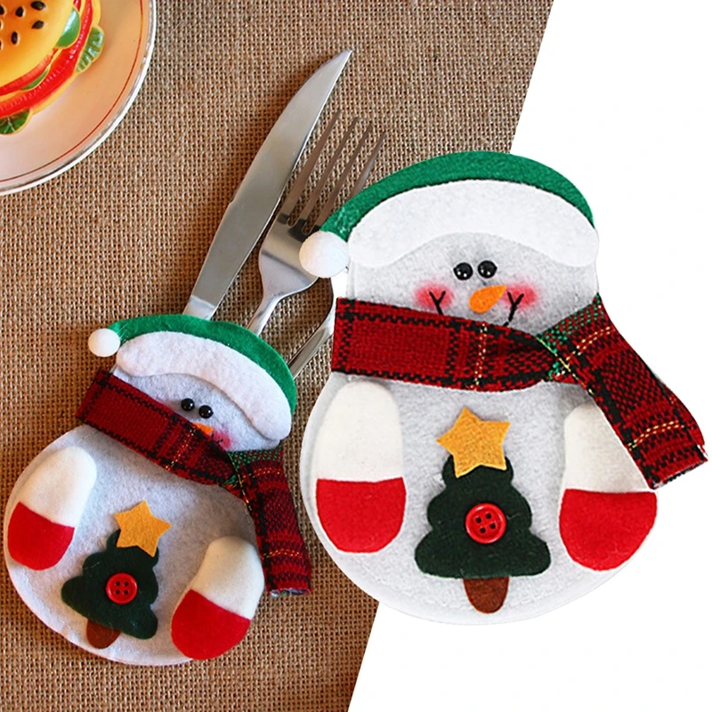 New-1pcs Cute Christmas Xmas Decor Kitchen Tableware Holder Pocket Dinner Bag snowman | Дом и сад