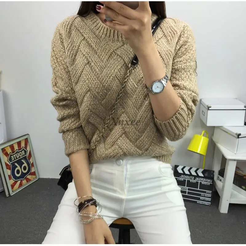 Winter O-neck Women's Sweater Jersey Woman Mohair Knitted Twisted Thick Warm Lady's Pullover 2020 College Jumper Women Gray | Женская