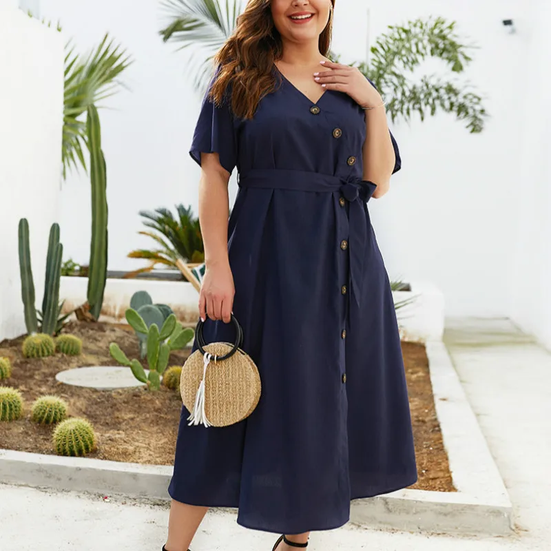 Женское элегантное платье миди с коротким рукавом однотонное темно синее