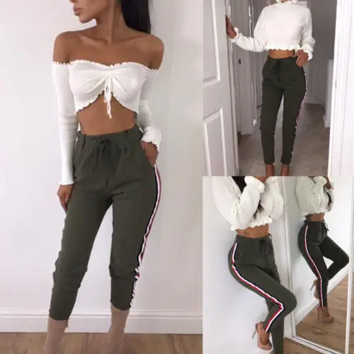 Для женщин поясом Бумага сумка галстук талии сигареты Slim Fit полной длины брюк в