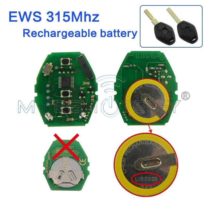 Remtekey 2 шт. 315 МГц 3 кнопки перезаряжаемая батарея печатная плата для BMW EWS