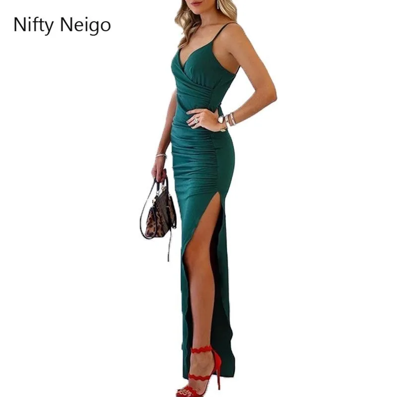 Nifty Neigo Harajuku женские футболки Империя Спагетти ремень Сплит Макси платье Летнее