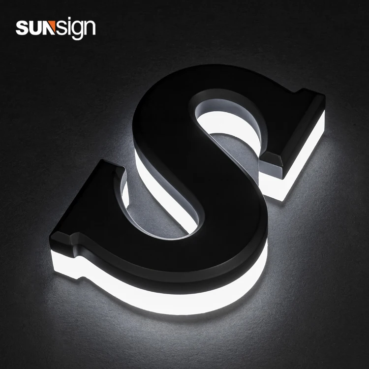 Outdoor 3d custom metal stainless steel halo lit letter illuminated led backlit logo sign