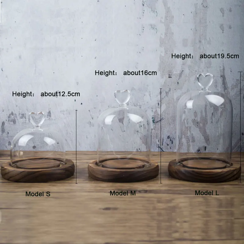 Northyle Glass Miniature Decoration Dome Cover With Wood Base Terrarium Figurine Bell Home Decoration|cover covers|cover glasscover wood |