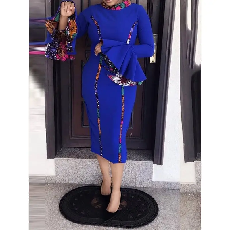 Women Bodycon Dress 2019 Spring Stripe Fashion Printed Flare Sleeve Ruffles Elastic Slim Elegant Casual Chic Pencil Dresses Женская