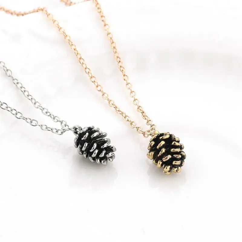 

2020 Autumn Mini Acorn Pine Cone Pendant Necklaces Christmas Sweater Chain Pinecone Jewelry Suspend Collar Collier Gifts цепочка
