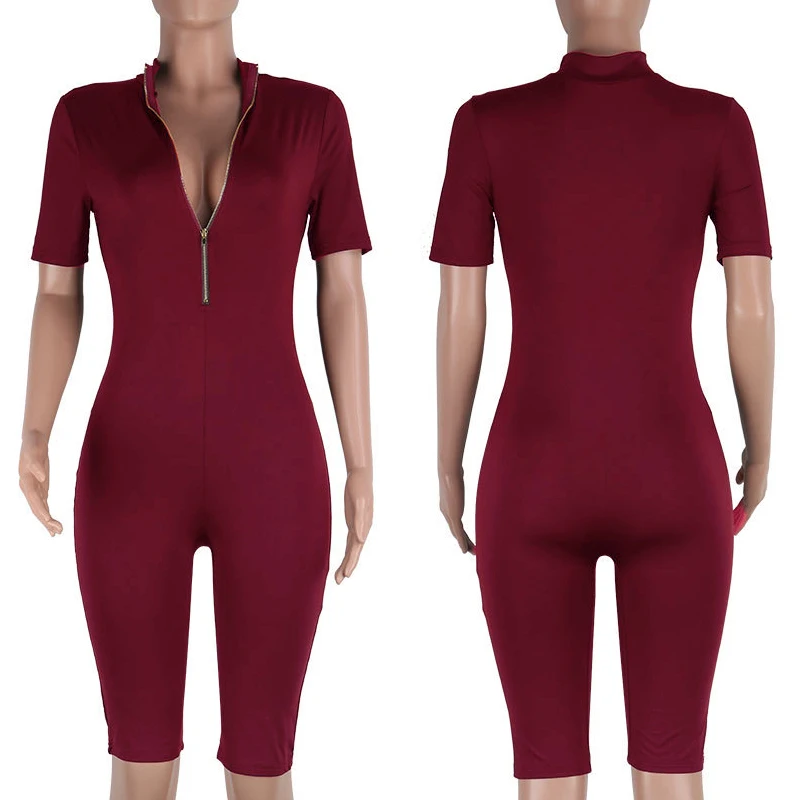 Женский Облегающий комбинезон сексуальный эластичный шорты на молнии спереди