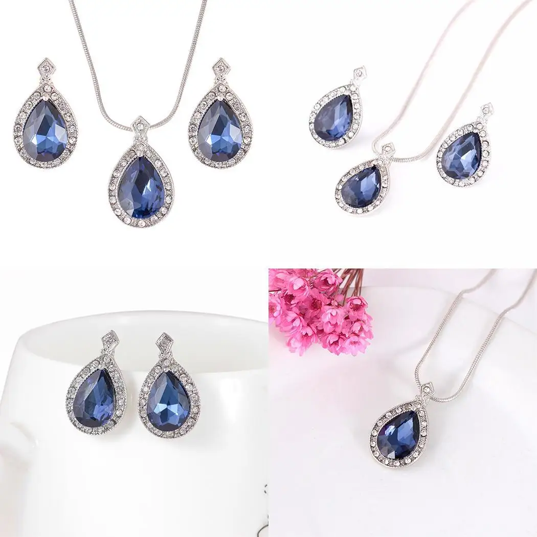 Для женщин капли воды Пластик Gem звено цепи кулон колье серьги набор Повседневное