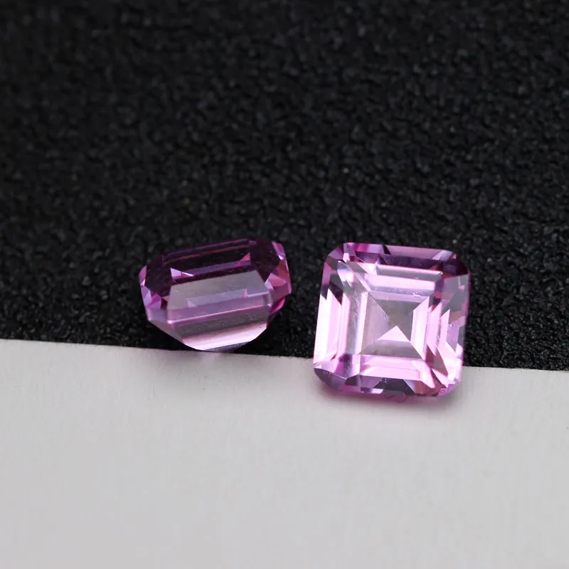 

Hot sale step cut squrare shape personality for DIY making stones pink corundum decorative stone synthetic stone