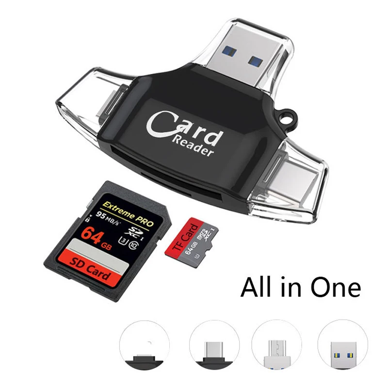 4In1 Пластик Тип C/Micro Usb/Usb устройство для чтения карт SD TF Usb Ipad Iphone X 7 8 плюс 5 6 S памяти