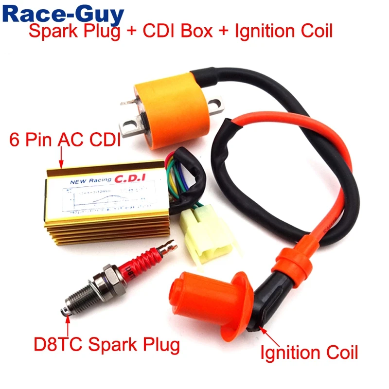 6 pin AC CDI + катушка зажигания гонки D8TC Свеча для 150cc 200cc 250cc мотор грязи велосипед ATV