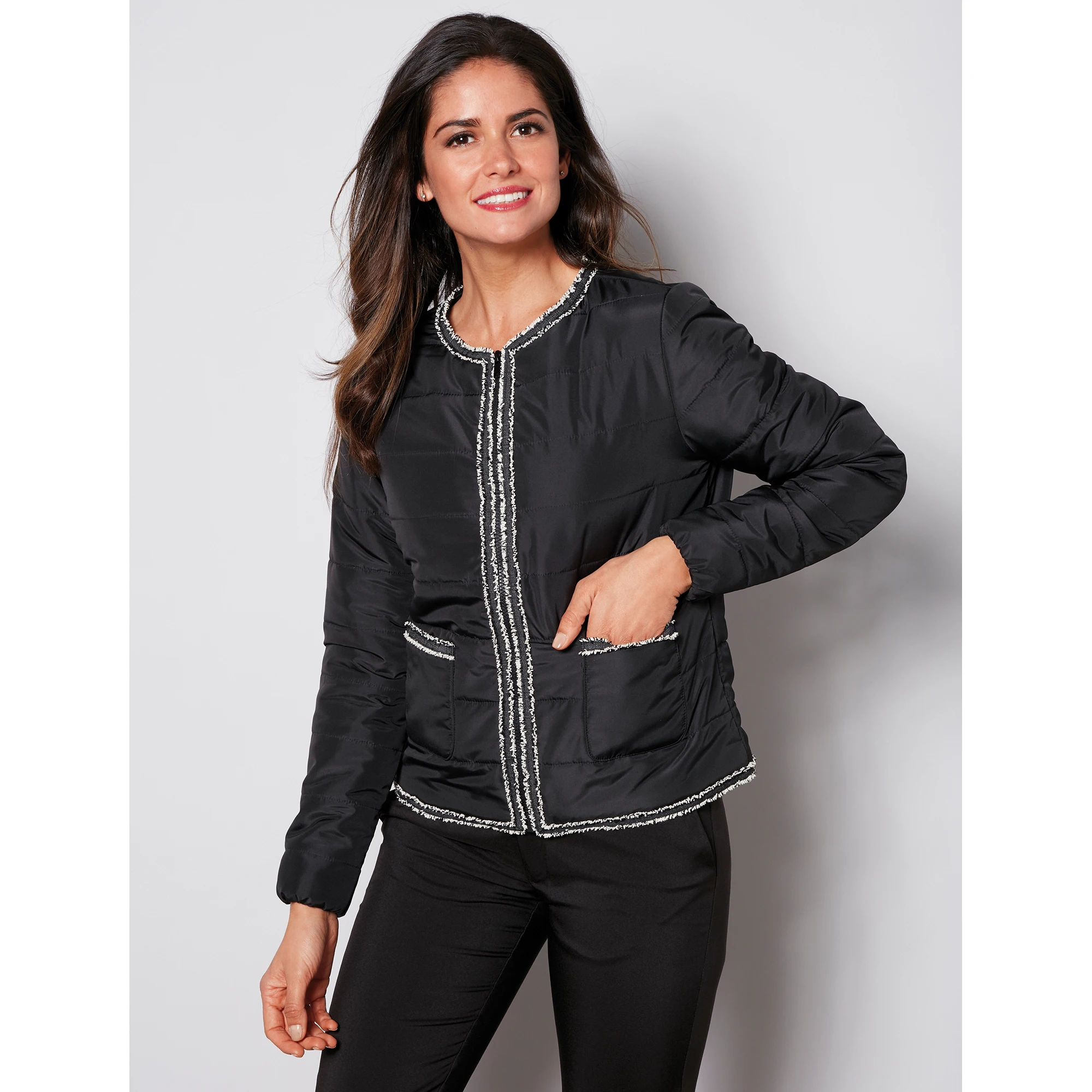 Женская стеганая парка на молнии с деталями-018619 parka WOMAN PARKA/ANORAK длинным рукавом |