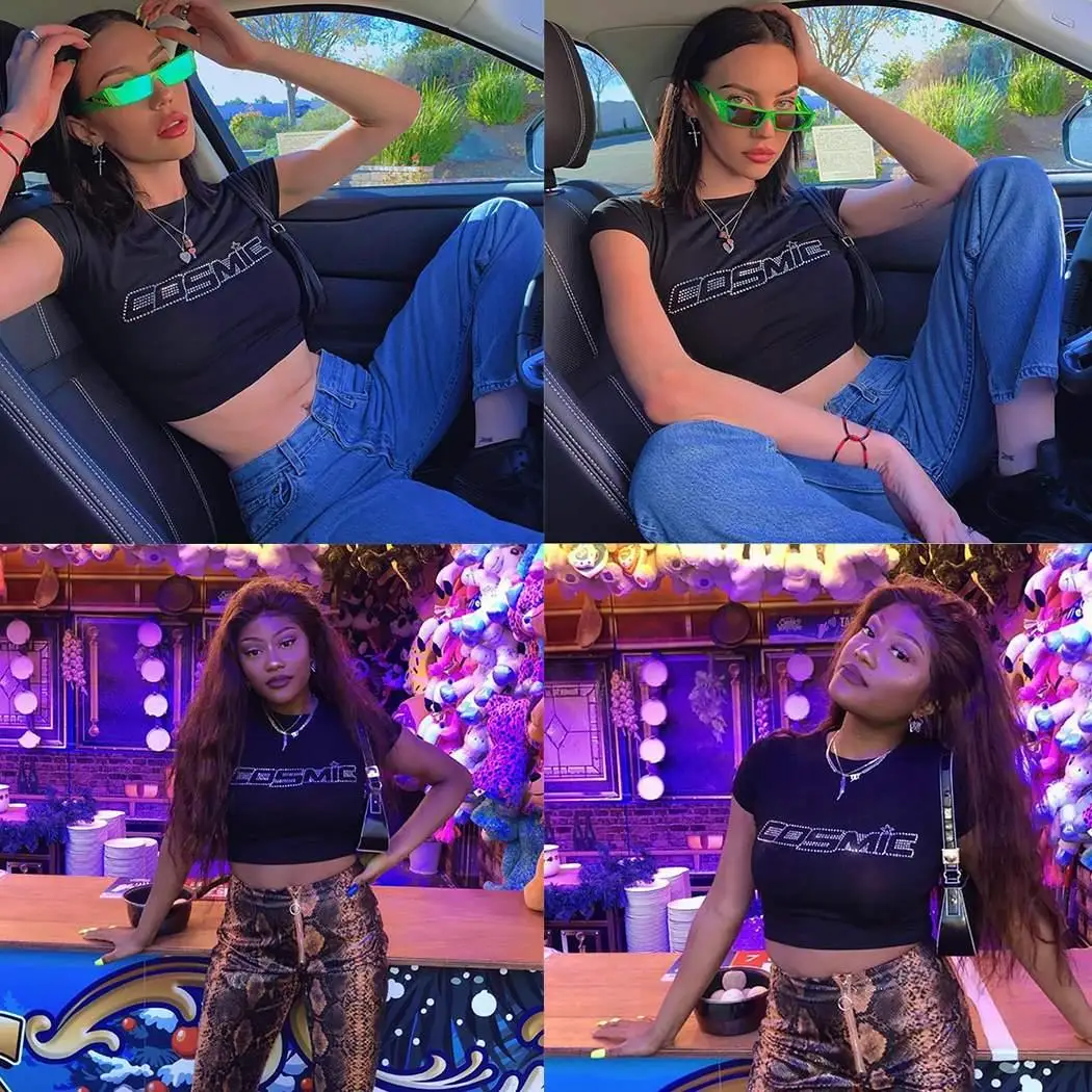 Женская модная футболка с круглым вырезом и коротким рукавом надписью пупком