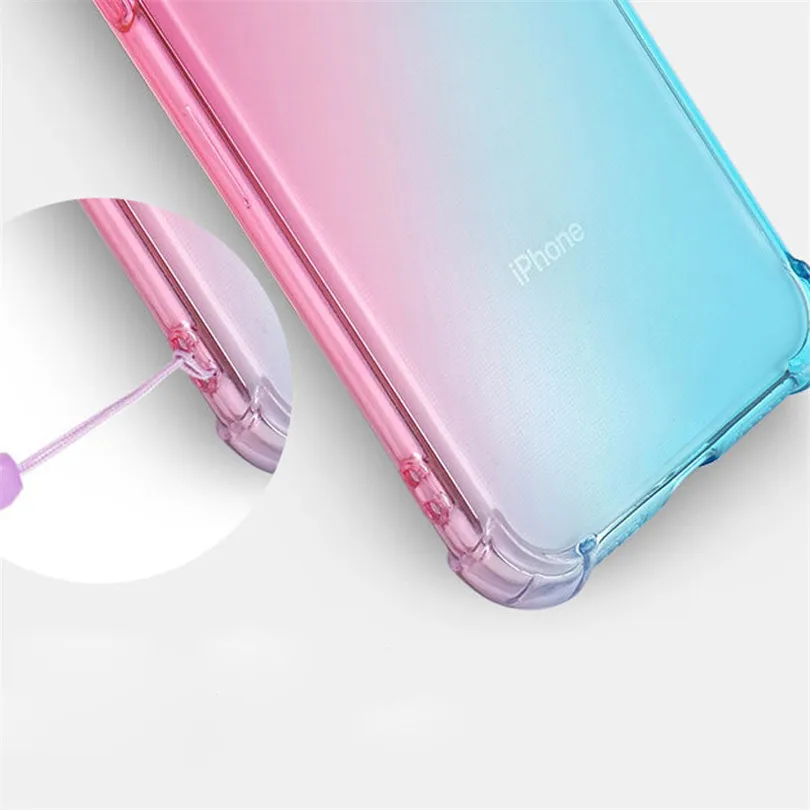 USLION Shockproof Case For iPhone 11 Pro 6s 7 8 Plus Gradient Transparent Soft Cover X XR XS Max TPU Protection |