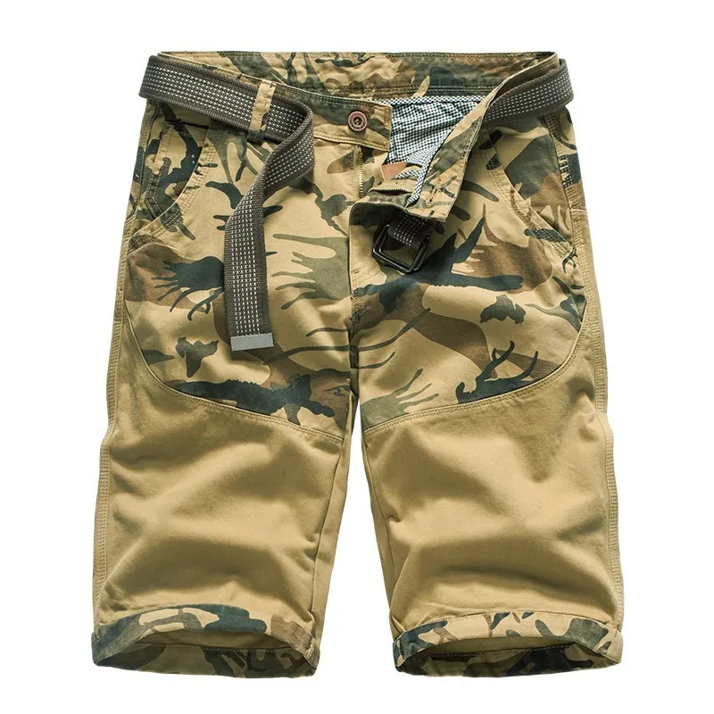 

2020 Summer New Men's Premium Relaxed Fit Military Cotton Twill Cargo Short Men Leisure Print Belted Beach Board Camo Shorts Men