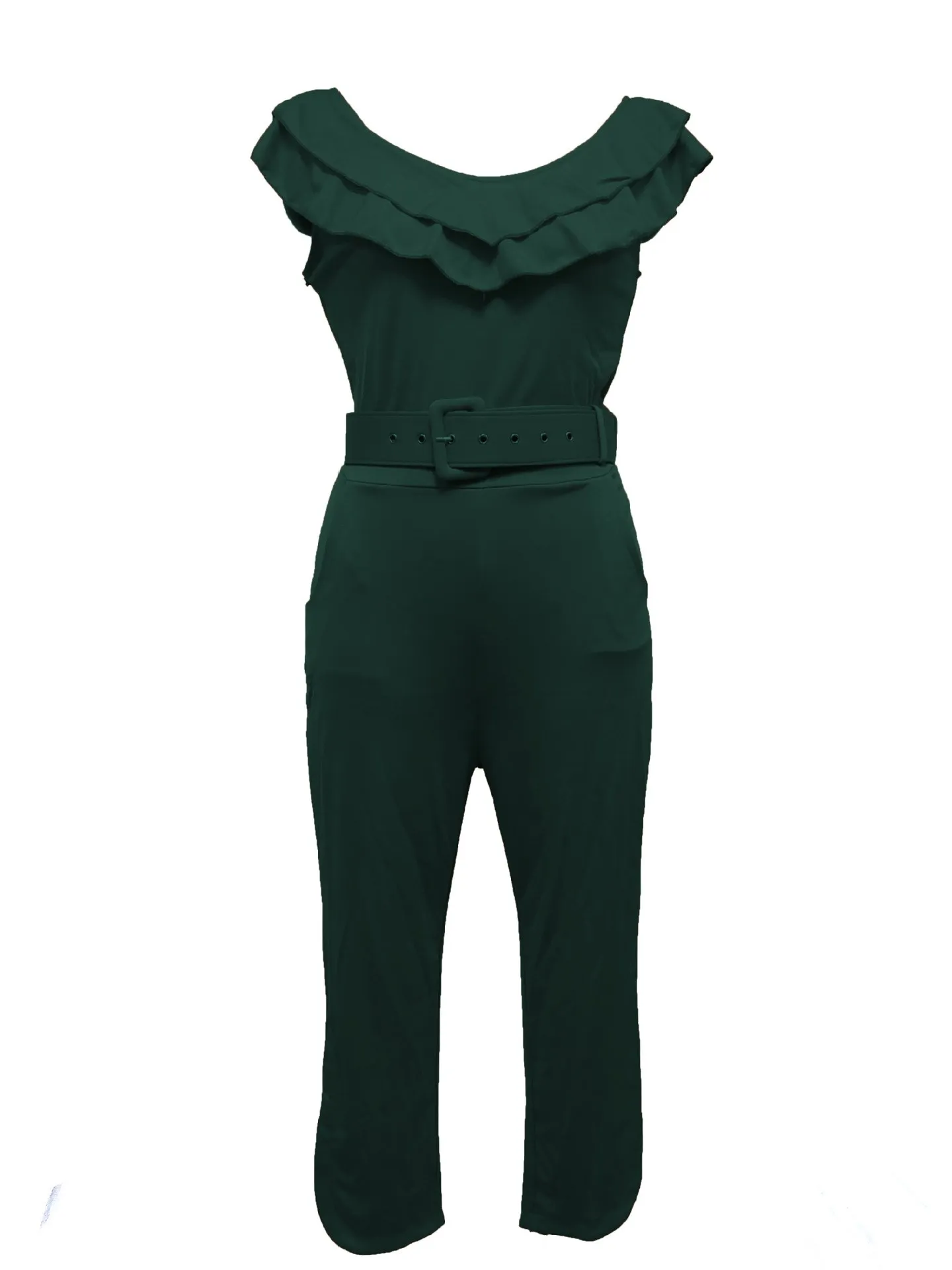 Женский сексуальный комбинезон с открытыми плечами и поясом элегантный оборками