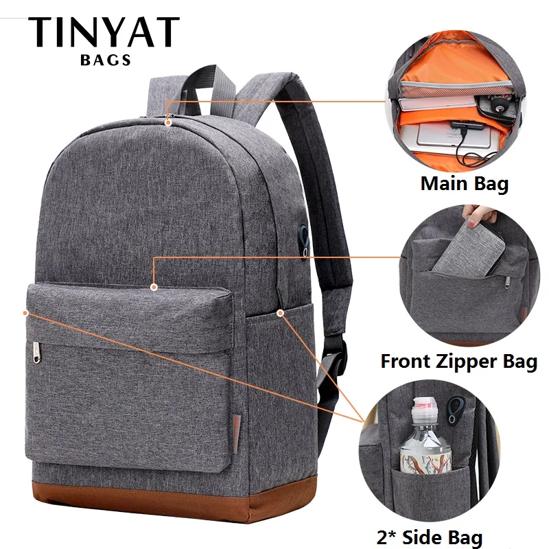 TINYAT большая школьная сумка рюкзак для подростков mochila 15 дюймов ноутбука USB