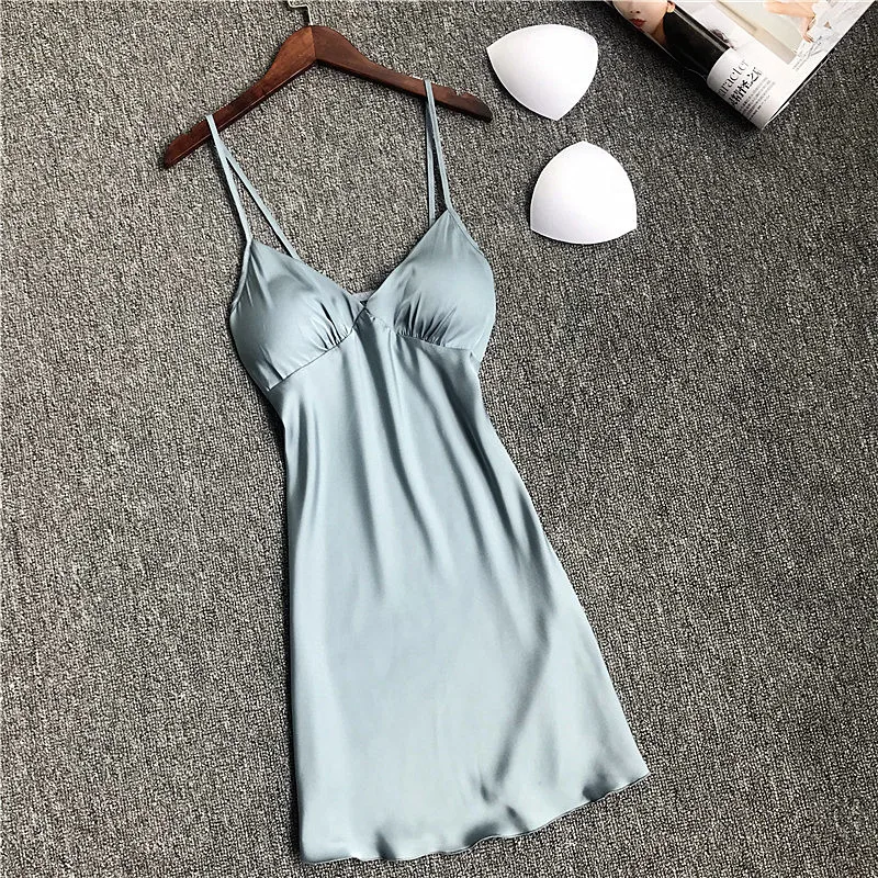 Женская ночная рубашка шелковая с накладками на груди для дома лето 2019 | одежда