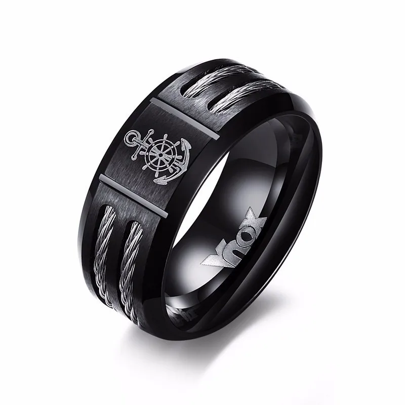 Dropship Sailor Anchor Rudder Turkish Black Men Ring in Stainless Steel Wedding Band | Украшения и аксессуары