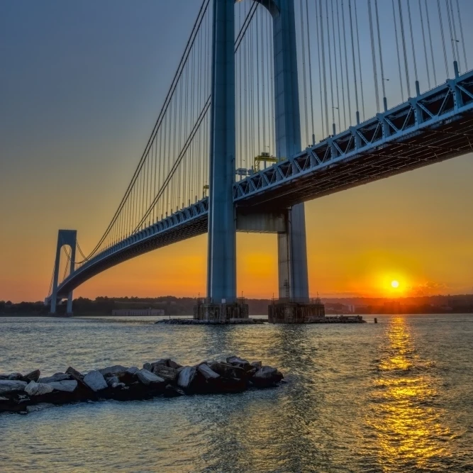 Verrazano-Narrows Bridge at sunset Бруклин Нью-Йорк Соединенные Штаты Американский плакат Print