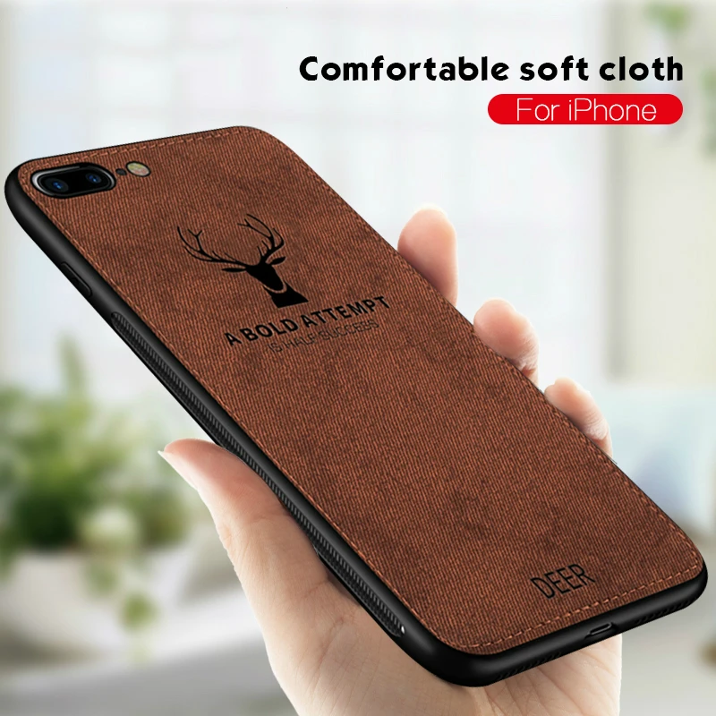 Cloth Texture Phone Case For iPhone X XR XS MAX Embossed Deer Pattern Protector Back Cover 7 8 6 6S Plus Cases |