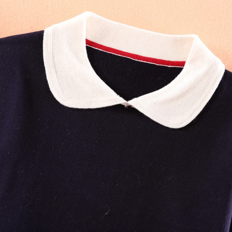 Japanese Cartoon Cat Patterned Mori Girl Navy Blue Knitted Sweater Pullover Tops | Женская одежда
