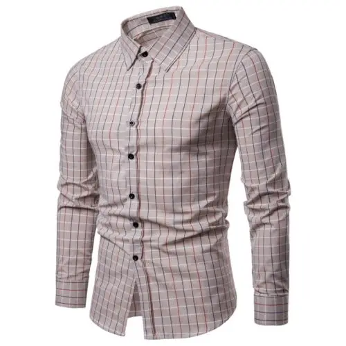 Для мужчин Slim Fit платье с длинными рукавами рубашка повседневное футболки Бизнес