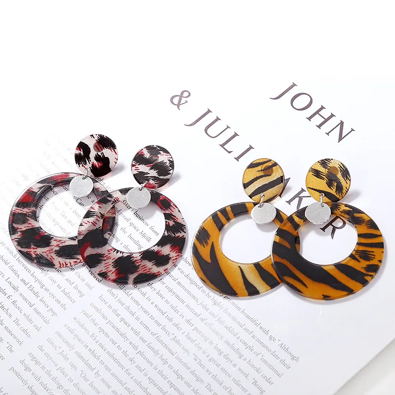 Евро американская мода тренд Зебра леопардовый узор серьги сплав диск акрил