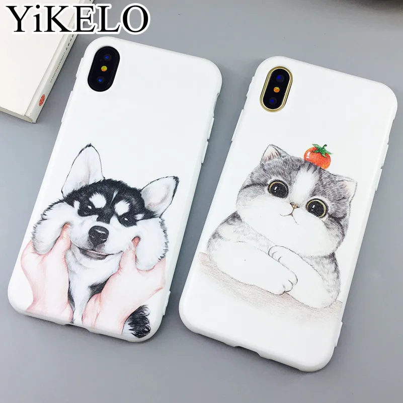 YiKELO милый мультфильм Кот Собака Хаски чехол для iPhone XS XR MAX X 6 6s 7 8 Plus мягкие ТПУ