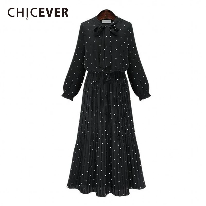CHICEVER 2020 весна лето платья в горошек для женщин бант длинный рукав Высокая талия