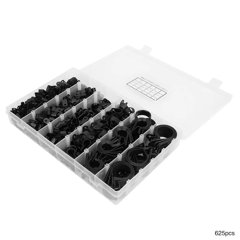 625 шт. черный пластиковый R образный нейлоновый зажим для кабеля провода 5/6/9/12/19/30