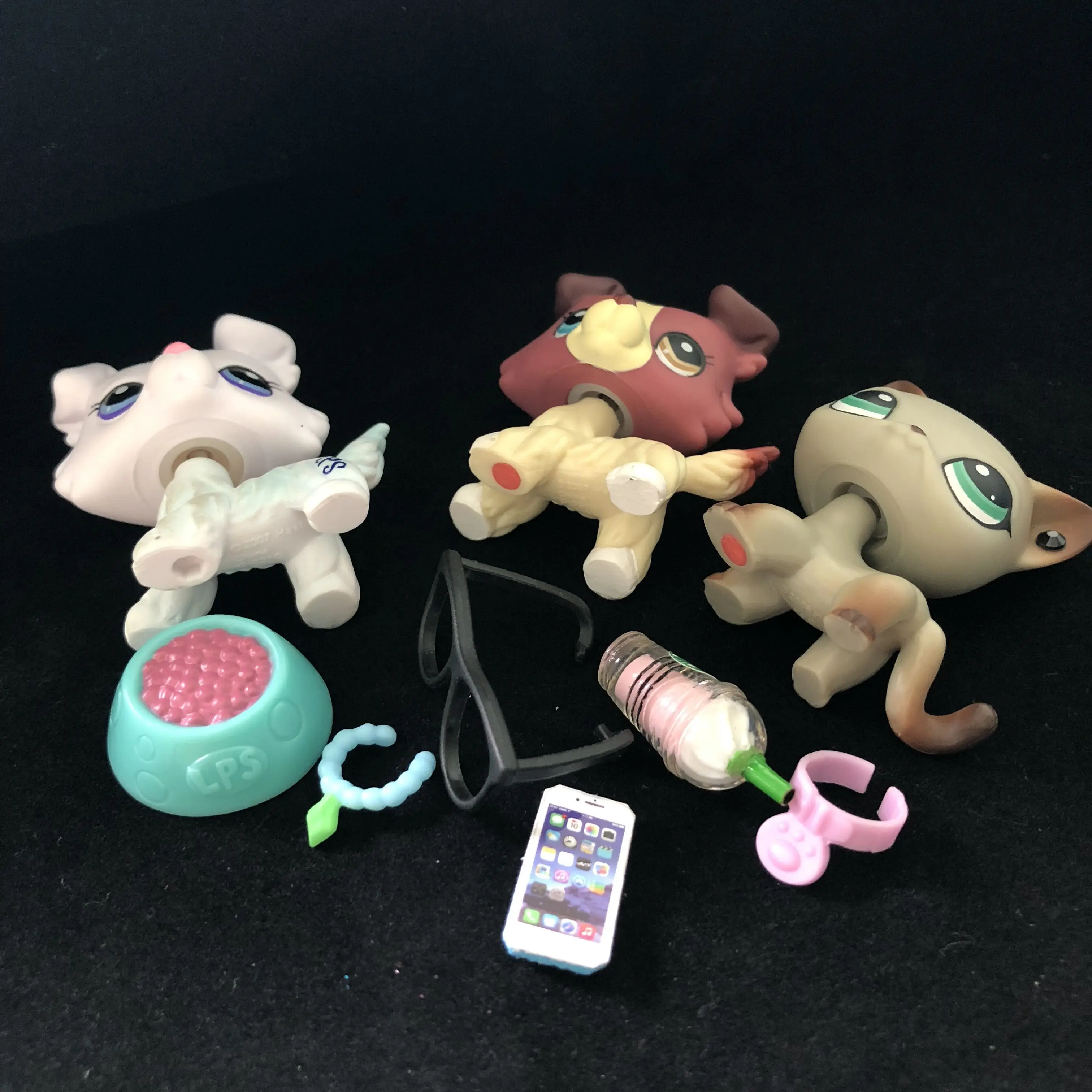 Мультяшные животные 3 штуки фигурки #391 # New Collie #1262 + 8 шт. аксессуары | Игрушки и