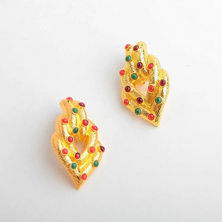 

Free shipping Golden zircon water droplets fold earrings