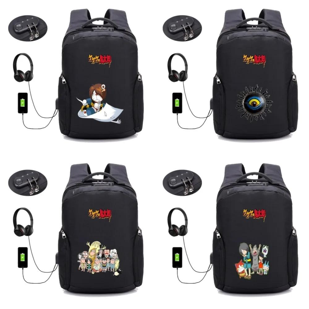 

anime GeGeGe no Kitaro backpack USB charging Anti-theft backpack student School book bag Teenagers Laptop backpack14 style