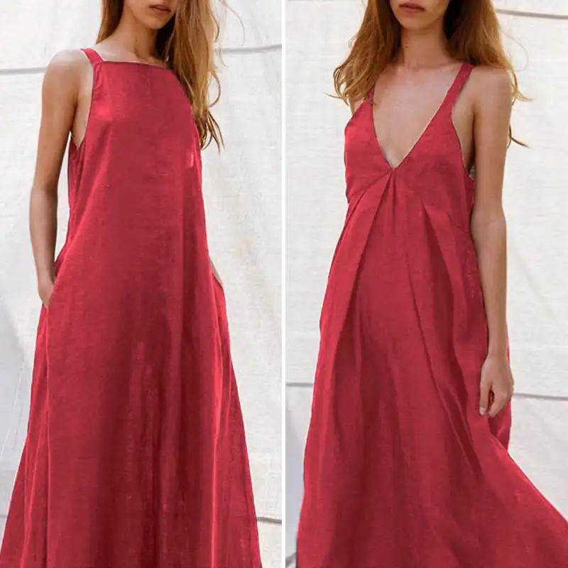 Женское платье-макси без рукавов с квадратным вырезом и открытой спиной - купить