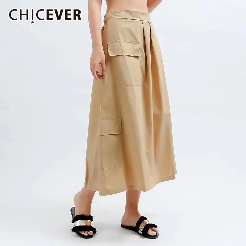 Женская юбка CHICEVER летняя эластичная с высокой талией и карманами большого