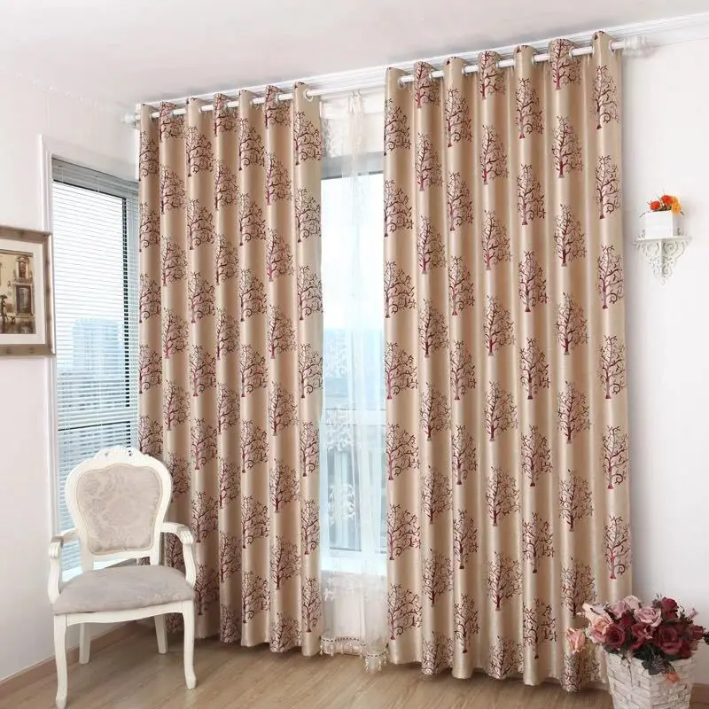 

Popangel Hot Sale New Modern Trees Jacquard High Blackout Living Room Window Cloth Curtain Eco-friendly Office Drapes Customized