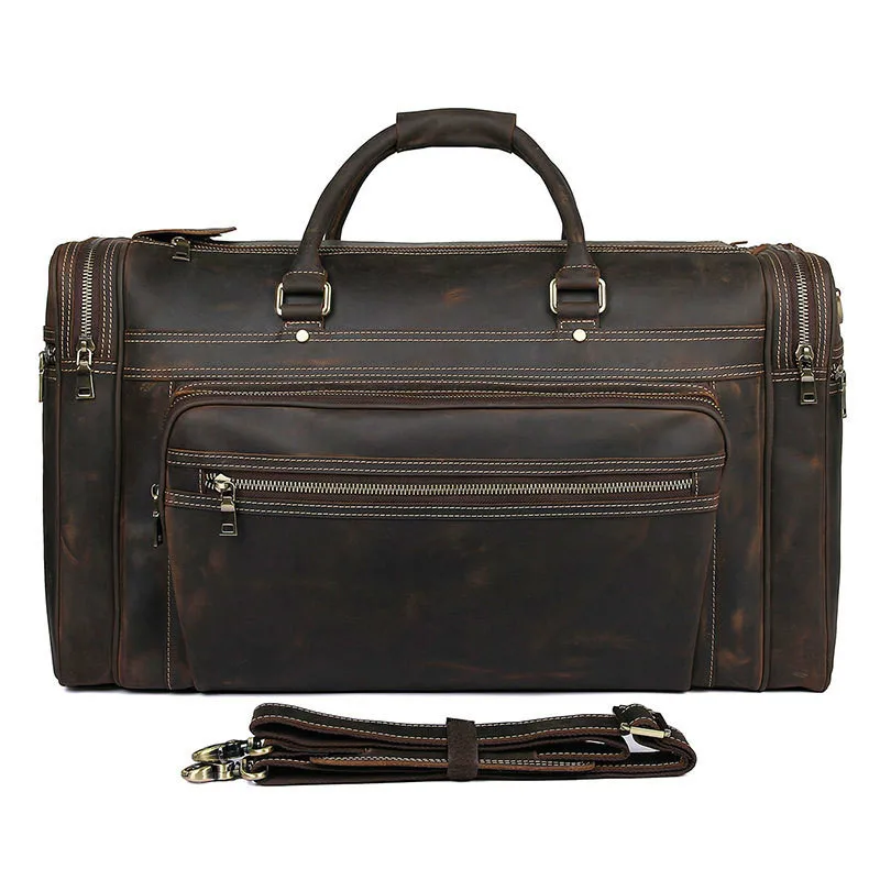 

Men's Retro Leather Travel Bag European And American 773-40 Large-capacity Leather Portable Duffel Bag Multifunction Tote Bags