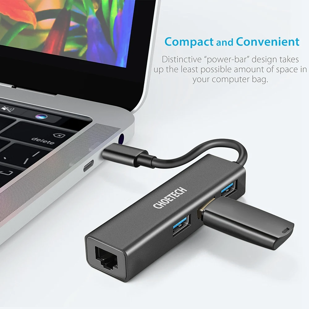 Choetech Usb C To Gigabit Ethernet Adapter Rj45 Port And 3-Port 3.0 For 2018/2017/2016 Macbook/Surface Book 2 | Компьютеры и офис
