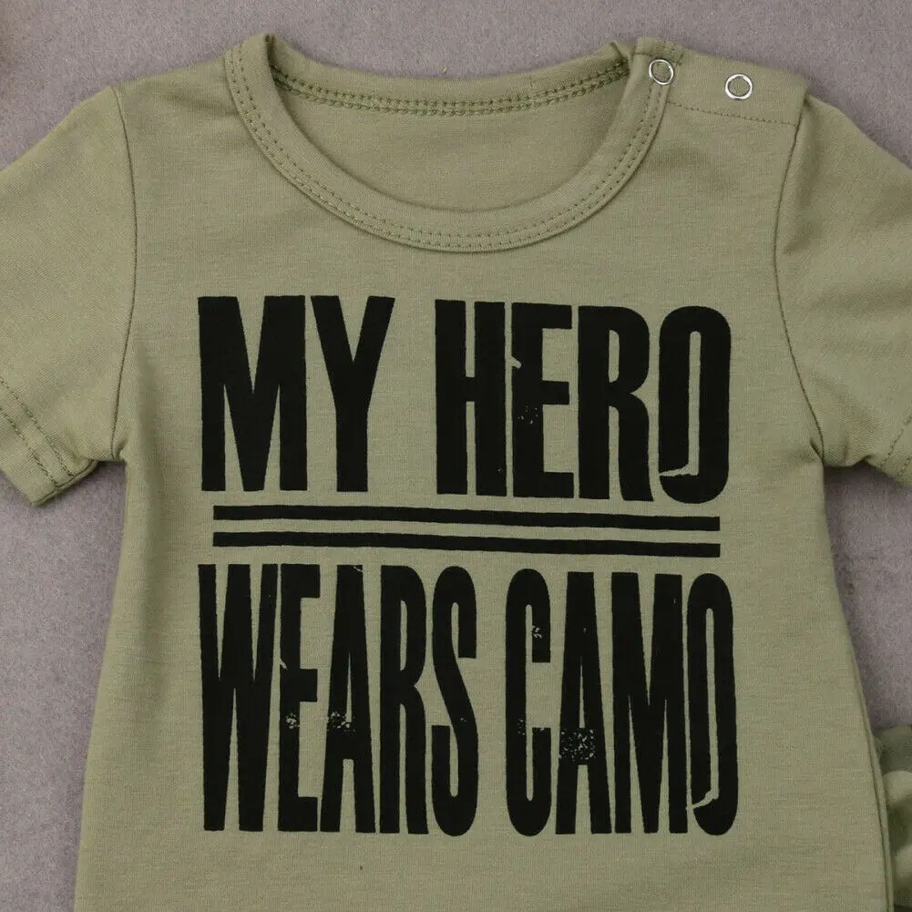 Newborn Kids Baby Boys 2PCS Sets Letter Print Tops T-shirt Camo Pants Outfits Set Clothes 0-2Years |