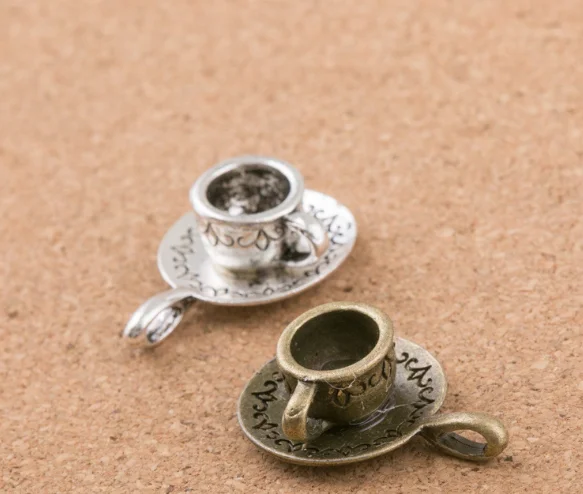 

35pcs Exquisite Coffee cup charms pendants 27x19x9mm Antique silver bag accessories craft Jewelry earring bracelet necklace